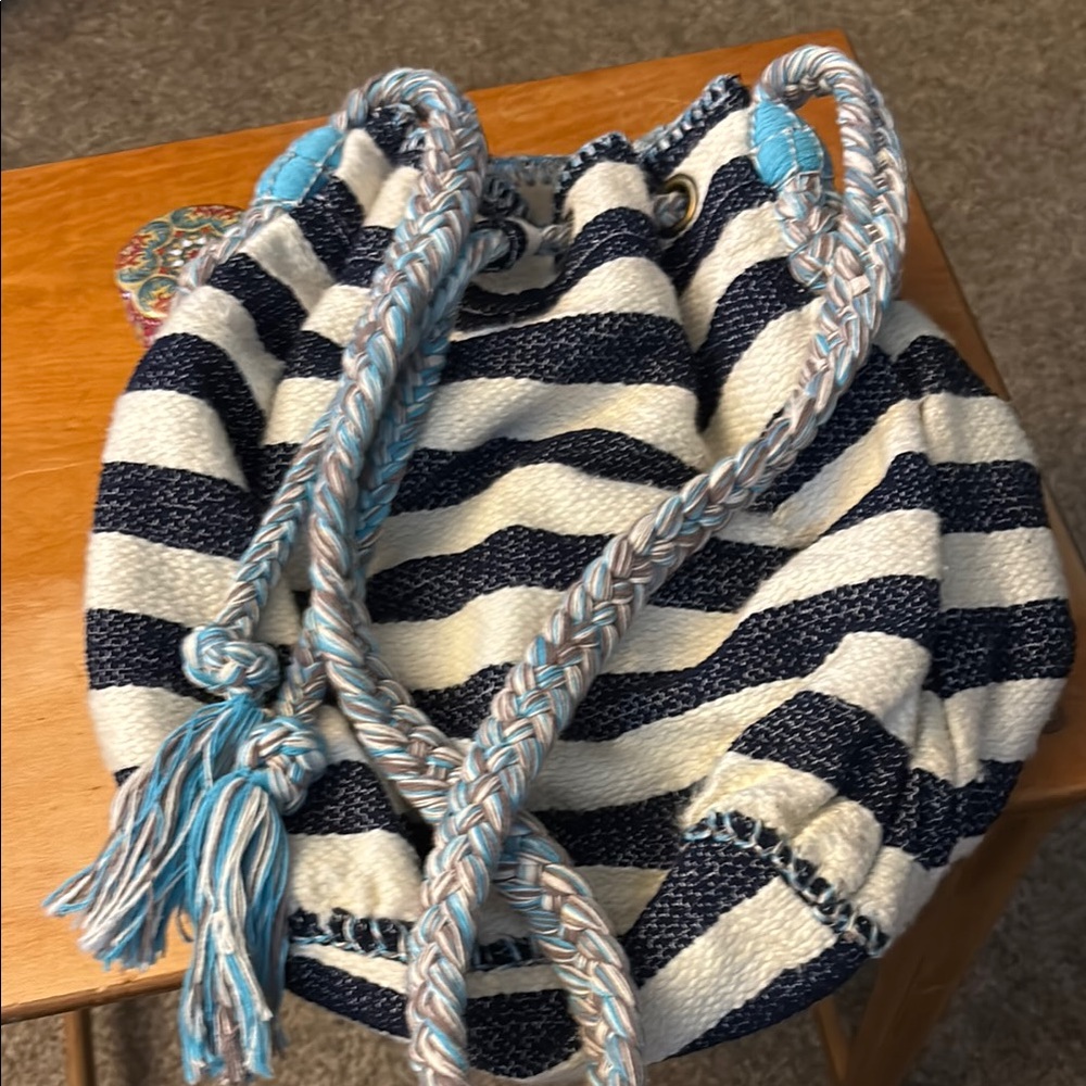 Ralph Lauren Blue and White Striped Backpack with Nautical Design